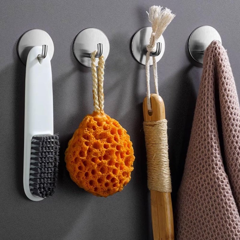 EDMILE 8 Pack Silver Adhesive Wall Hooks, Towel Hooks for Bathrooms, Sticky Hooks for Hanging, Stick on Wall Mount for Bathroom Kitchen Bedroom No Drill - Image 2
